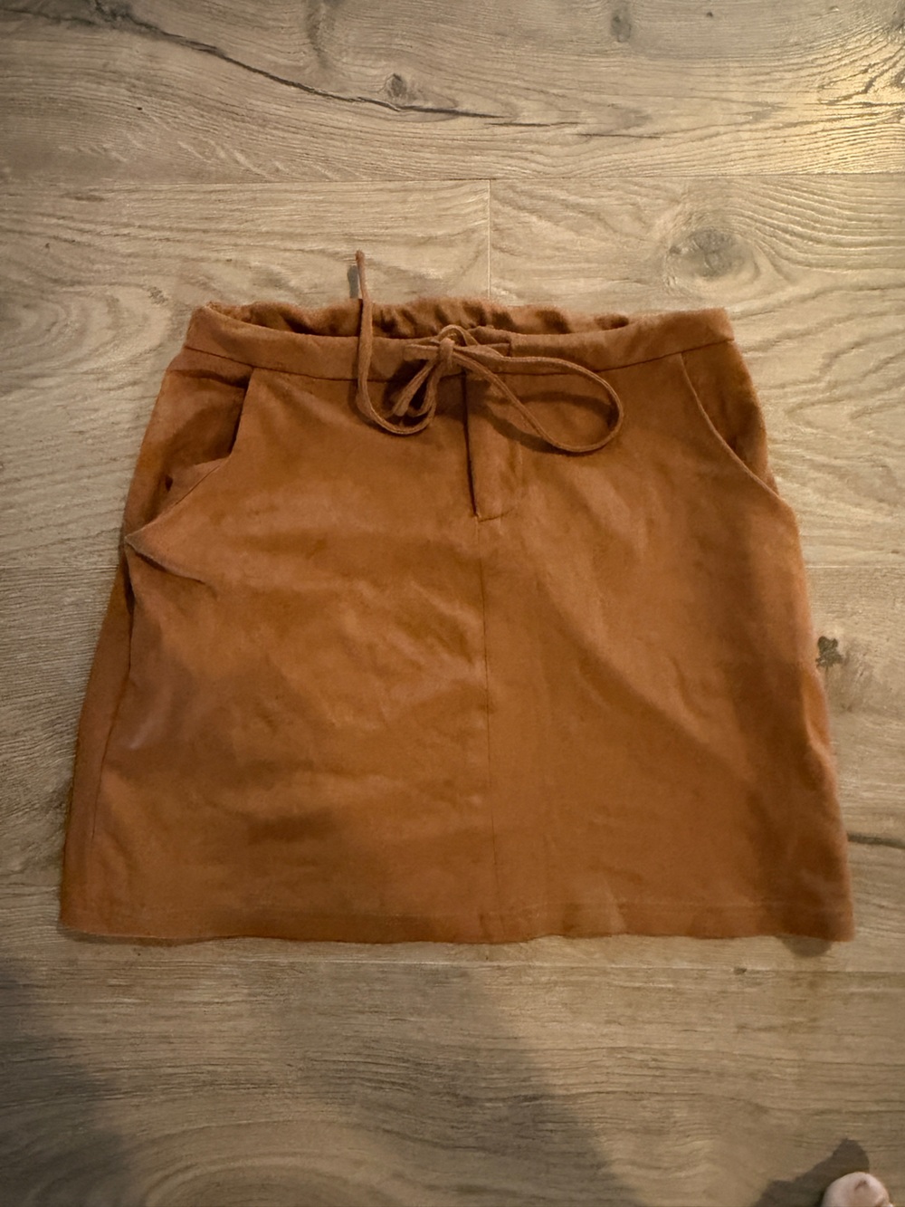 mahina Suede-Look Mini Skirt in Warm Brown with Drawstring